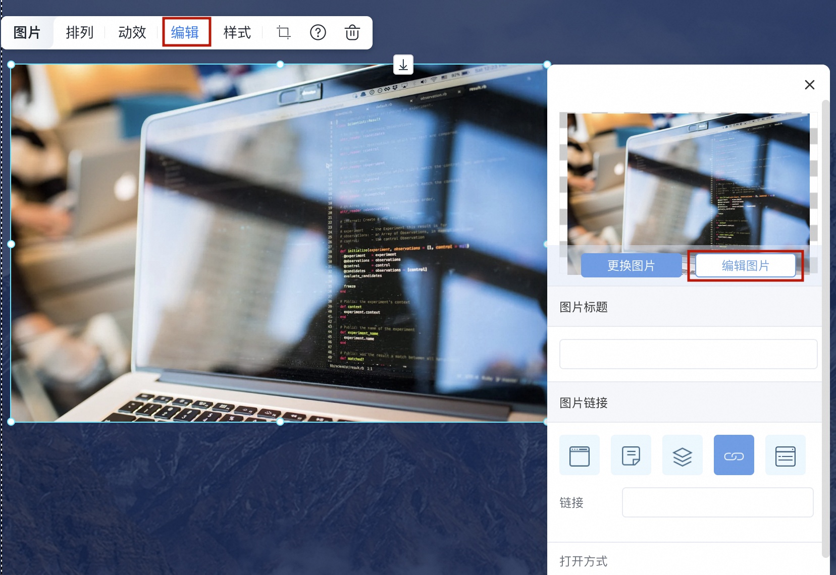 图片控件上的图片编辑入口图标
